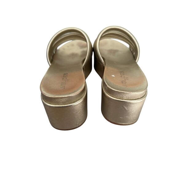 J SLIDES Gold Leather Platform Slides Sandals Size 10 - Picture 3 of 10